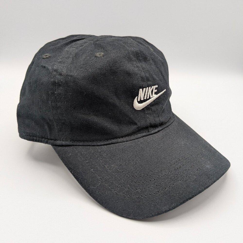 Nike Kids Black Hat 100% Cotton White Embroidered Swoosh